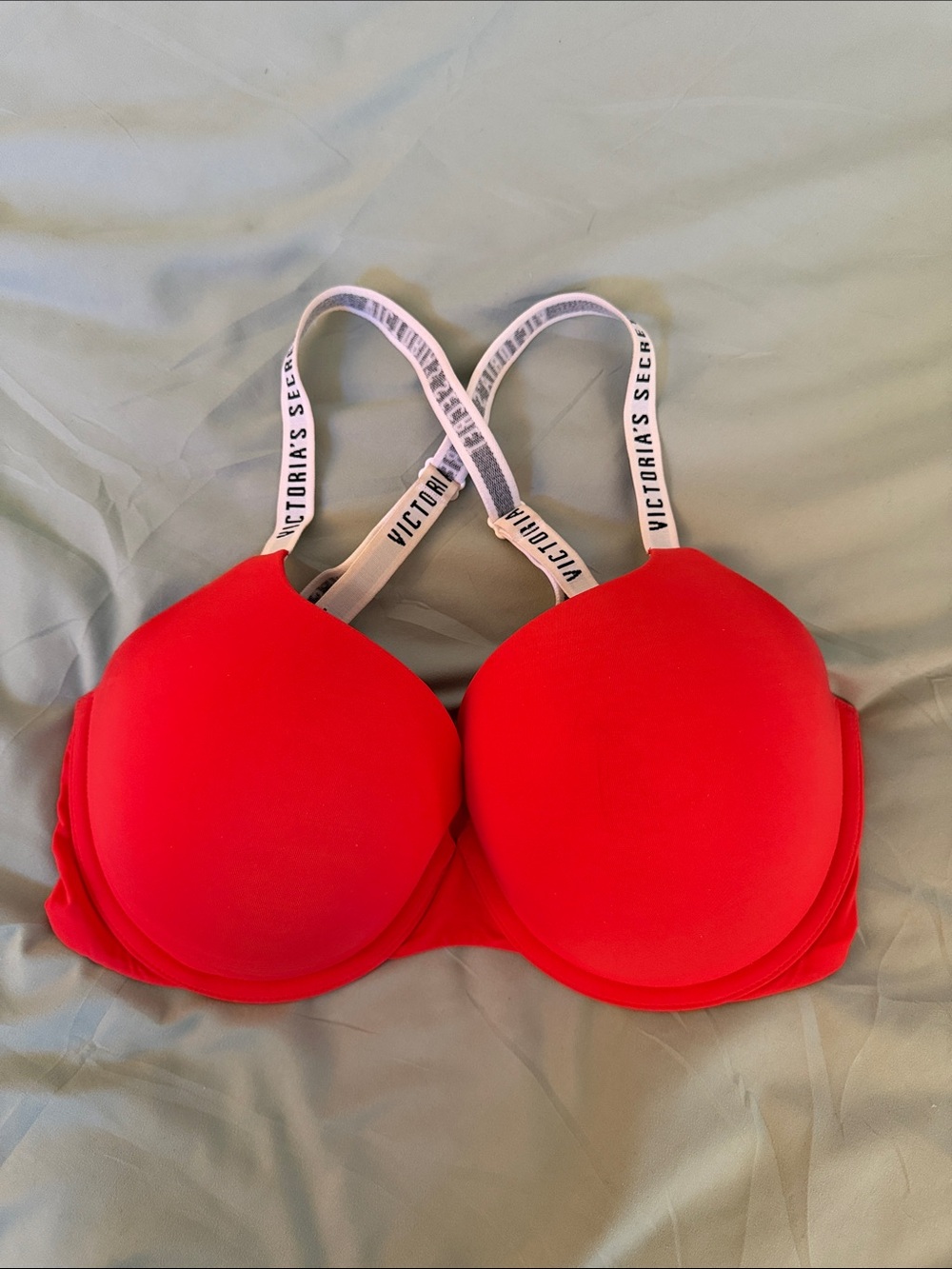Victoria's Secret Bright Red Molded Push-Up Bra with Logo Straps 34dd